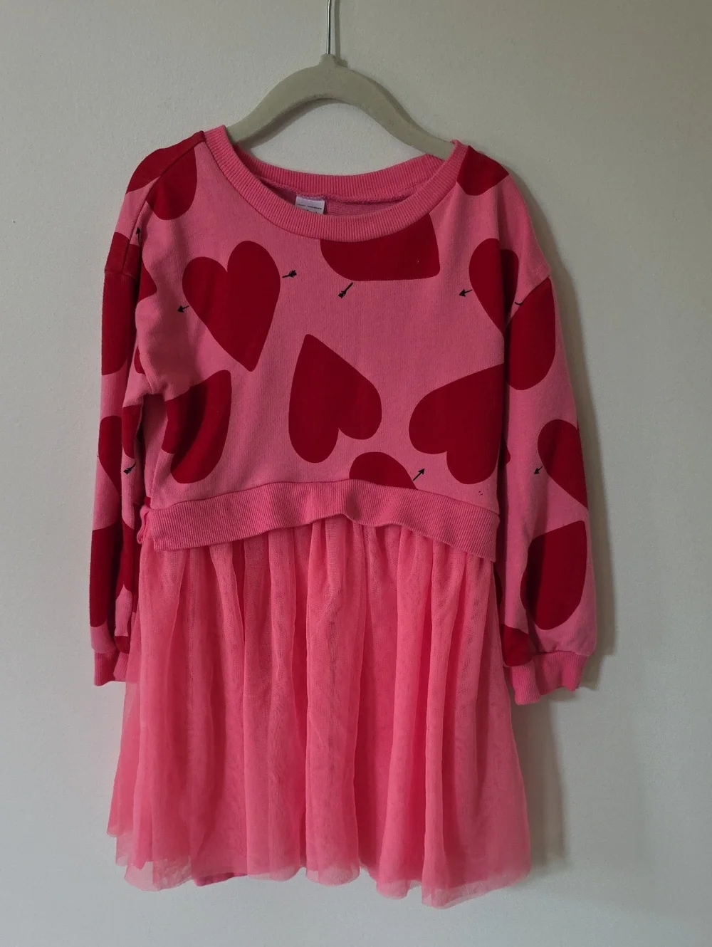 Carter's Pink Dress with Red Heart Print and Tulle Skirt, Size 6